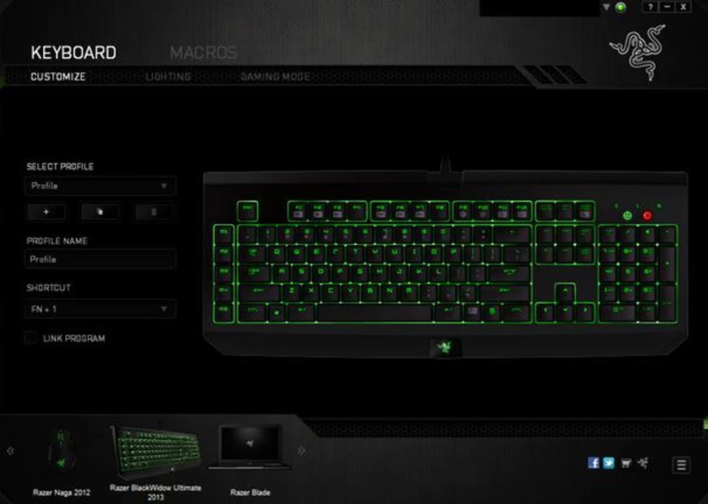 Razer Synapse مع إضاءة خلفية BlackWidow وعناصر التحكم في الملف الشخصي