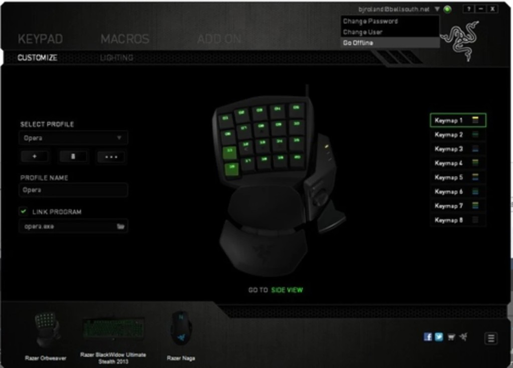 Razer Synapse مع تحديد Orbweaver وملف Opera الشخصي وخريطة المفاتيح 1