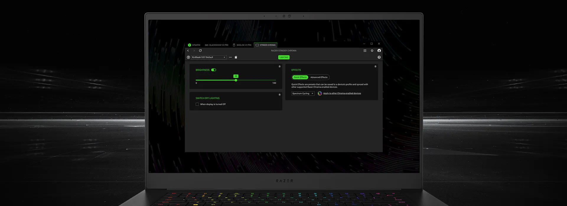 Razer מציג את Synapse 4 על המסך על רקע קו תנועה כהה